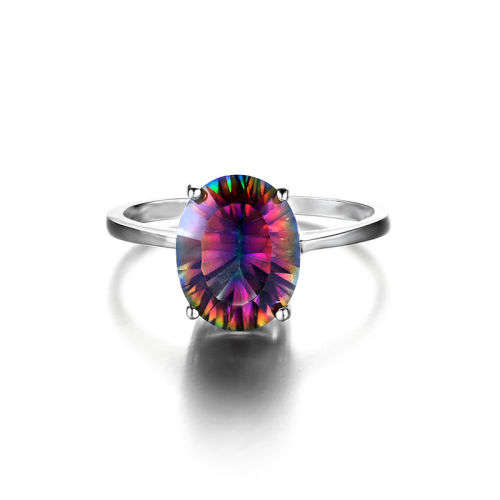 RING~2.5ct Genuine Fire Mystic Topaz Ring Solid 925 Sterling Silver Size 7