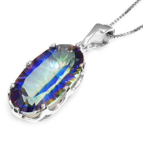 PENDANT~UNIQUE Concave 11ct Genuine Mystic Topaz Pendant 925 Sterling Silver