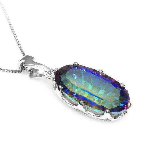 PENDANT~UNIQUE Concave 11ct Genuine Mystic Topaz Pendant 925 Sterling Silver