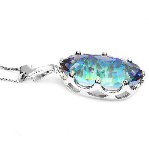 PENDANT~UNIQUE Concave 11ct Genuine Mystic Topaz Pendant 925 Sterling Silver