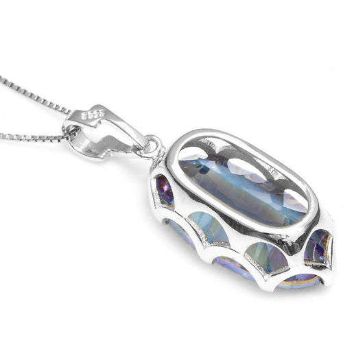 PENDANT~UNIQUE Concave 11ct Genuine Mystic Topaz Pendant 925 Sterling Silver