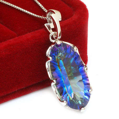 PENDANT~UNIQUE Concave 11ct Genuine Mystic Topaz Pendant 925 Sterling Silver