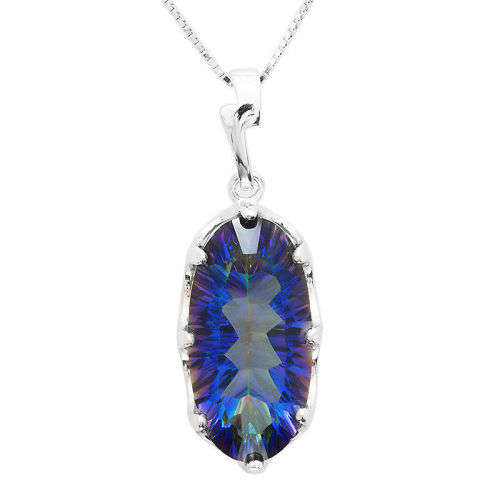 PENDANT~UNIQUE Concave 11ct Genuine Mystic Topaz Pendant 925 Sterling Silver