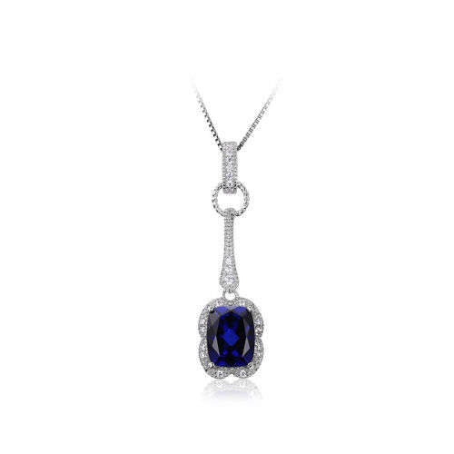 Pendant- 3.7ct Created Blue Sapphire Pendant set in .925 Sterling Silver