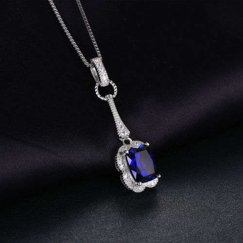 Pendant- 3.7ct Created Blue Sapphire Pendant set in .925 Sterling Silver