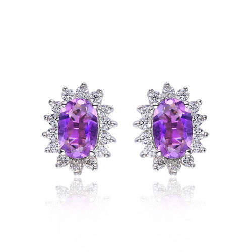 EARRINGS~ Genuine Amethyst Earring Stud Solid .925 Sterling Silver