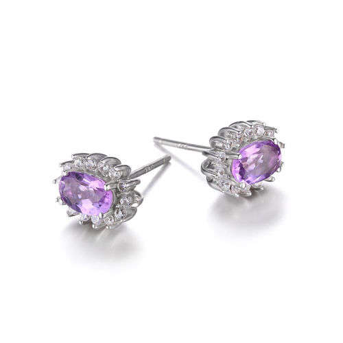 EARRINGS~ Genuine Amethyst Earring Stud Solid .925 Sterling Silver