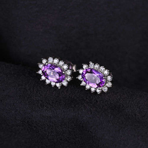 EARRINGS~ Genuine Amethyst Earring Stud Solid .925 Sterling Silver