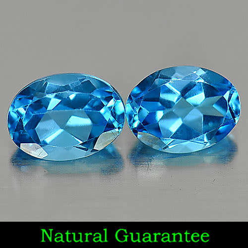 TOPAZ~  2.95Tcts. Pair Oval Shape Natural Gem Swiss Blue Topaz Brazil