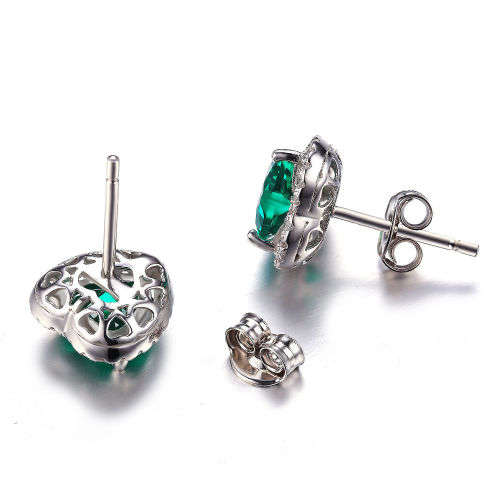 Earrings- Stunning Nano Russian lab created Emerald Earrings Stud .925 Sterling Silver