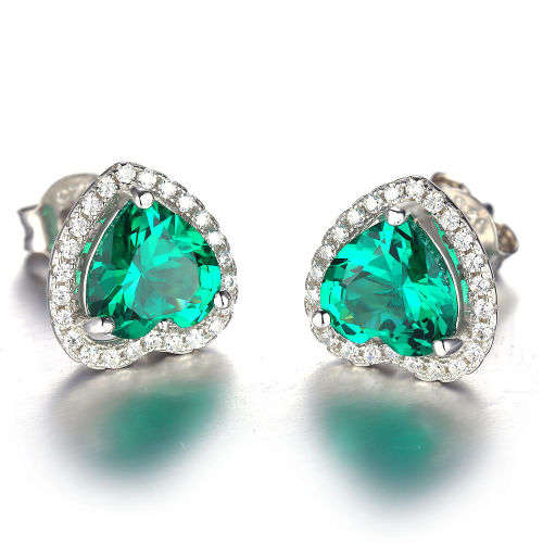 Earrings- Stunning Nano Russian lab created Emerald Earrings Stud .925 Sterling Silver