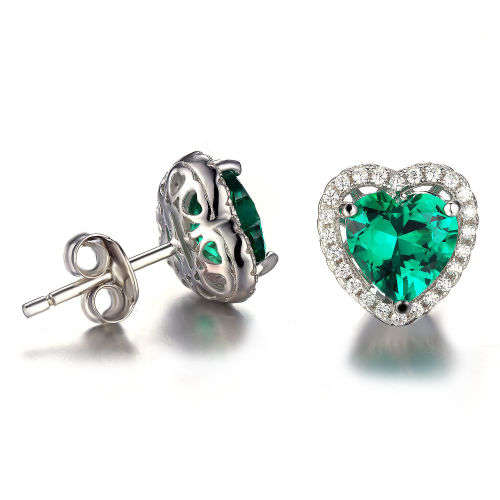 Earrings- Stunning Nano Russian lab created Emerald Earrings Stud .925 Sterling Silver
