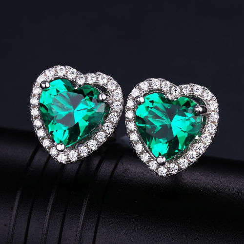 Earrings- Stunning Nano Russian lab created Emerald Earrings Stud .925 Sterling Silver