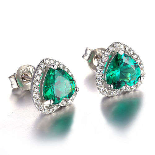 Earrings- Stunning Nano Russian lab created Emerald Earrings Stud .925 Sterling Silver