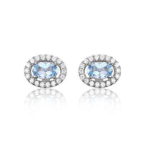 EARRINGS~ Oval 1.1ct Natural Blue Topaz 925 Sterling Silver Stud Earrings