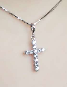 PENDANT~0.7ct Cubic Zirconia Cross Pendant 925 Sterling Silver