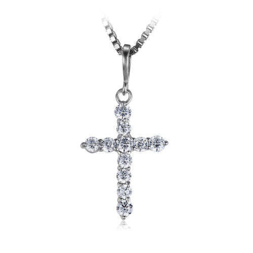 PENDANT~0.7ct Cubic Zirconia Cross Pendant 925 Sterling Silver