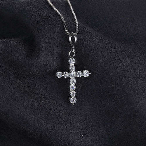 PENDANT~0.7ct Cubic Zirconia Cross Pendant 925 Sterling Silver
