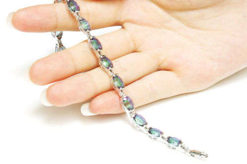 BRACELET~Genuine Mystic Rainbow Topaz Bracelet Solid 925 Sterling Silver