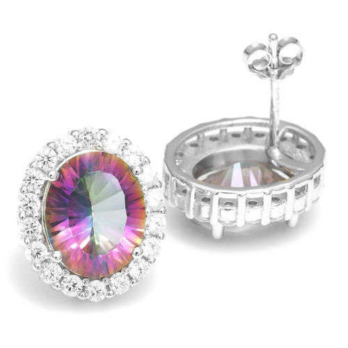 Earrings~6Tcts Genuine Mystic Rainbow Topaz Earrings Stud 925 Sterling Silver
