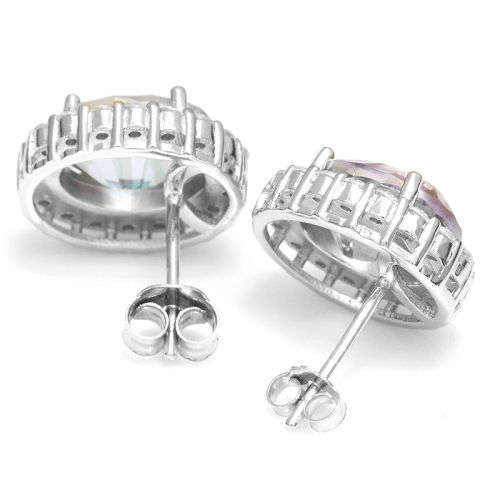 Earrings~6Tcts Genuine Mystic Rainbow Topaz Earrings Stud 925 Sterling Silver