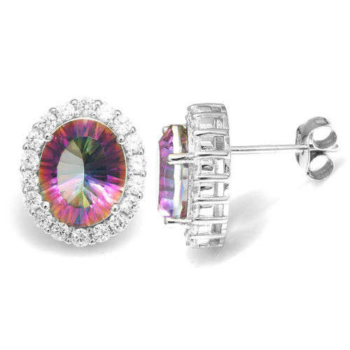 Earrings~6Tcts Genuine Mystic Rainbow Topaz Earrings Stud 925 Sterling Silver