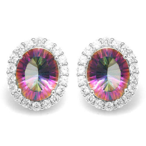 Earrings~6Tcts Genuine Mystic Rainbow Topaz Earrings Stud 925 Sterling Silver
