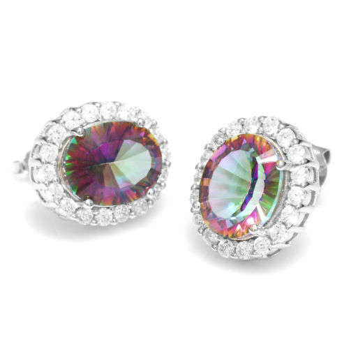 Earrings~6Tcts Genuine Mystic Rainbow Topaz Earrings Stud 925 Sterling Silver