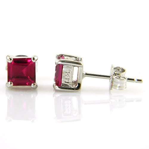 Earrings- Lovely Lab created Ruby Stud Earrings .925 Silver