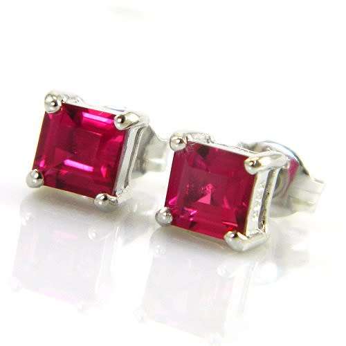 Earrings- Lovely Lab created Ruby Stud Earrings .925 Silver