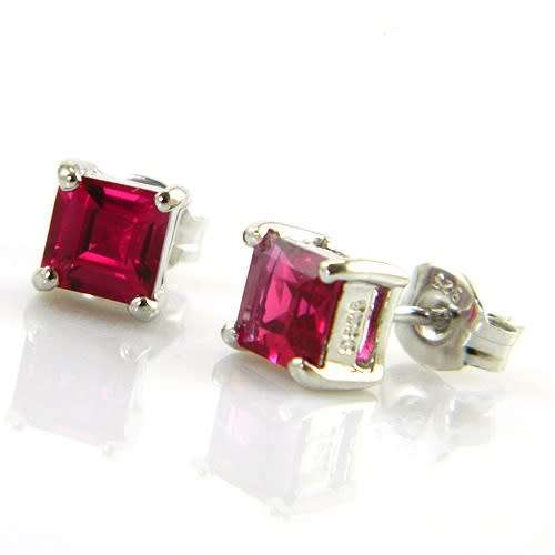 Earrings- Lovely Lab created Ruby Stud Earrings .925 Silver
