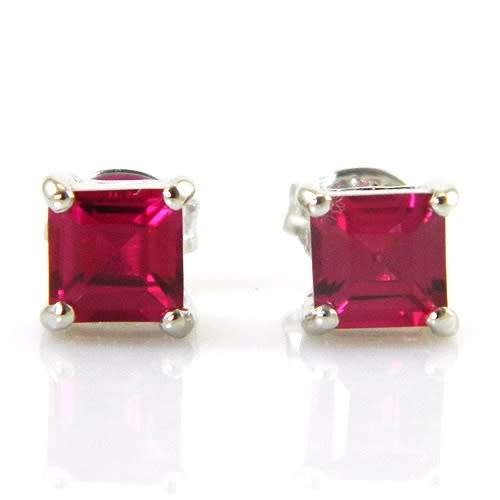 Earrings- Lovely Lab created Ruby Stud Earrings .925 Silver