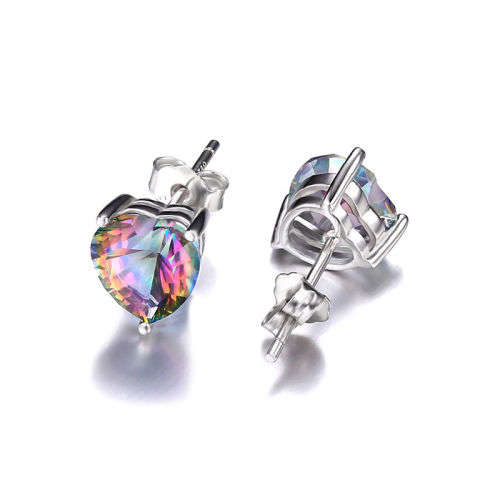 EARRINGS~Genuine Mystic Rainbow Topaz Heart Earrings Stud 925 Sterling Silver Pear