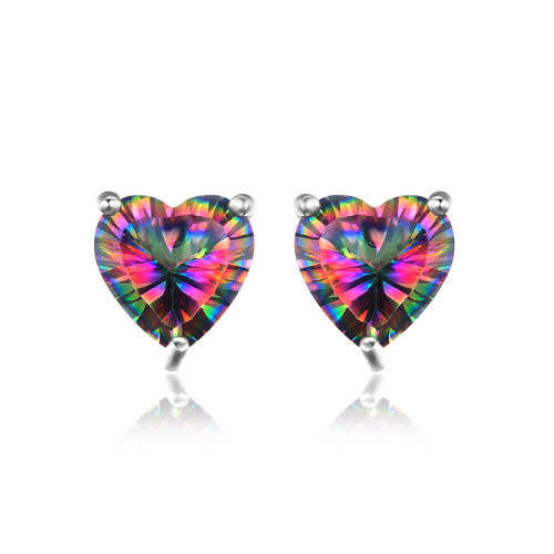 EARRINGS~Genuine Mystic Rainbow Topaz Heart Earrings Stud 925 Sterling Silver Pear