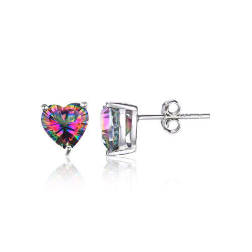 EARRINGS~Genuine Mystic Rainbow Topaz Heart Earrings Stud 925 Sterling Silver Pear