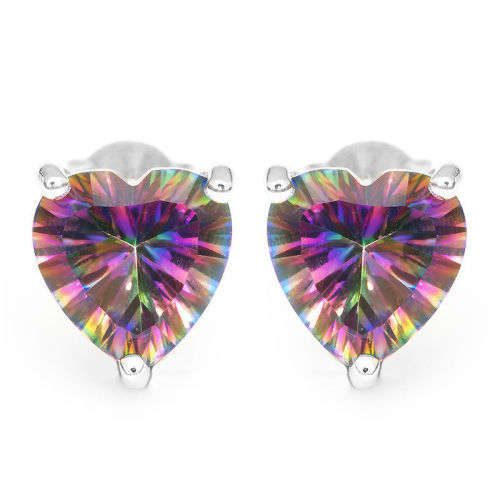 EARRINGS~Genuine Mystic Rainbow Topaz Heart Earrings Stud 925 Sterling Silver Pear