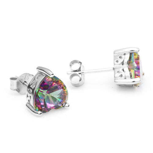 EARRINGS~Genuine Mystic Rainbow Topaz Heart Earrings Stud 925 Sterling Silver Pear