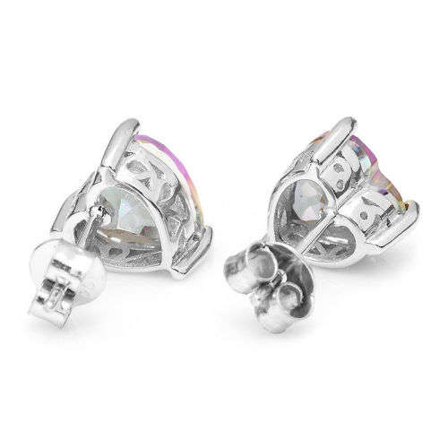 EARRINGS~Genuine Mystic Rainbow Topaz Heart Earrings Stud 925 Sterling Silver Pear