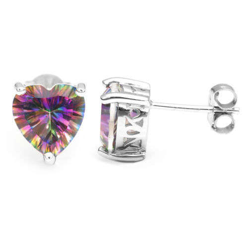 EARRINGS~Genuine Mystic Rainbow Topaz Heart Earrings Stud 925 Sterling Silver Pear