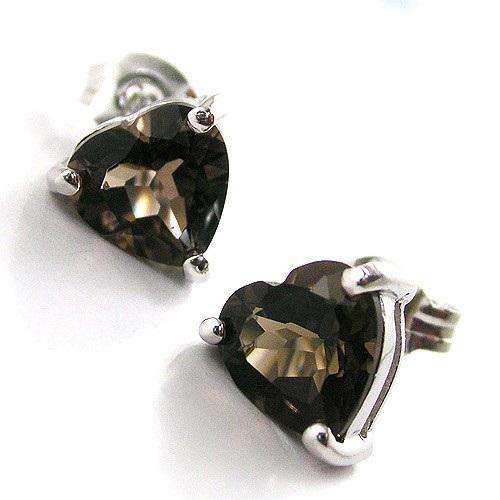 HEART 2ct Genuine Smokey Quartz Earrings Studs 925 Silver