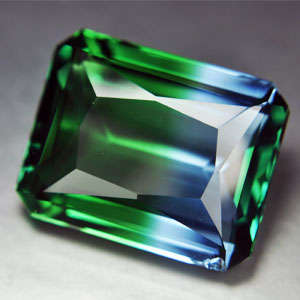 14.30ct.AWESOME BI-COLOR LAB CREATED AMETRINE GREEN BLUE OCT GEM