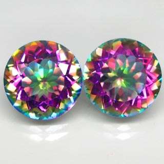 11.1ct.MATCHED PAIR! 12MM.100%NATURAL TOP MULTI COLOR RAINBOW QUARTZ