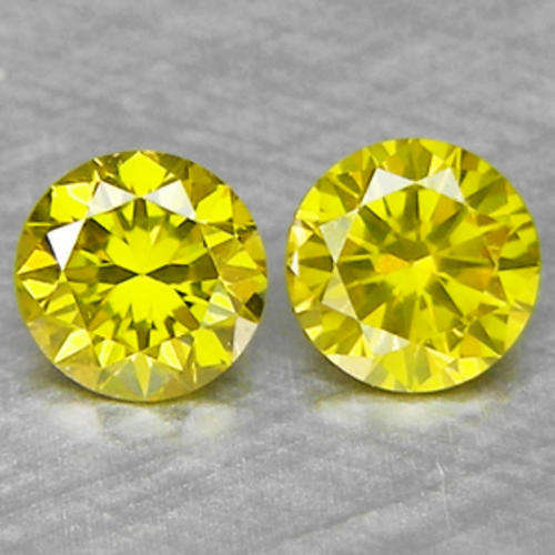 DIAMONDS - 0.14 Cts FINE QUALITY VIVID CANARY YELLOW NATURAL DIAMOND PAIR