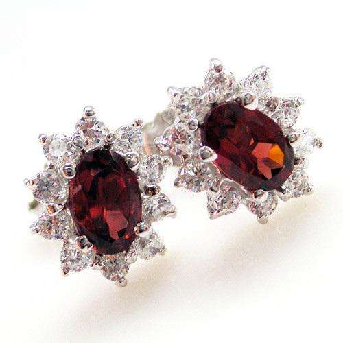 NATURAL Garnet Earrings Studs .925 Silver