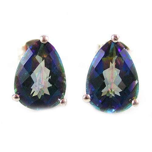 EARRINGS~PEAR 3.8ct Blue Rainbow Topaz Earrings Studs Silver