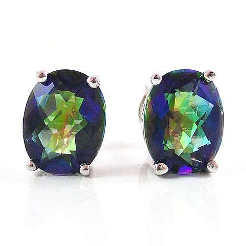 EARRINGS~STUNNING 3.6CT RAINBOW BLUE TOPAZ OVAL STUDS