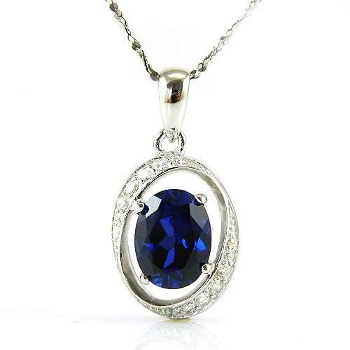 PENDANT~Beautiful 2ct Lab Sapphire Pendant .925 Sterling Silver
