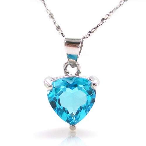 Beautiful 1.8ct Natural Swiss Blue Topaz  7 x 7mm Heart Pendant 925 Silver