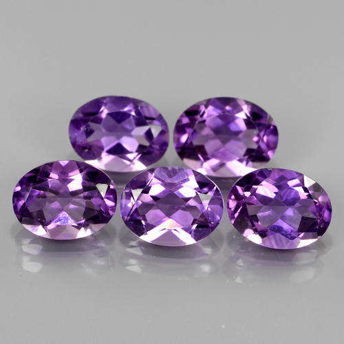 AMETHYST LOT- LOT 5pcs/5.73ct 8x6mm Oval NATURAL Rich Purple AMETHYST GEM, URUGUAY