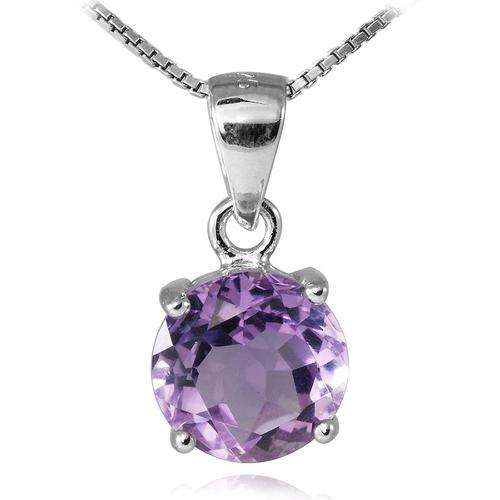 Genuine Amethyst Round Pendant set in .925 Silver